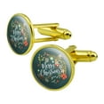 thumbnail image 1 of Merry Christmas Wreath Mistletoe Bell Round Cufflink Set Gold Color, 1 of 6