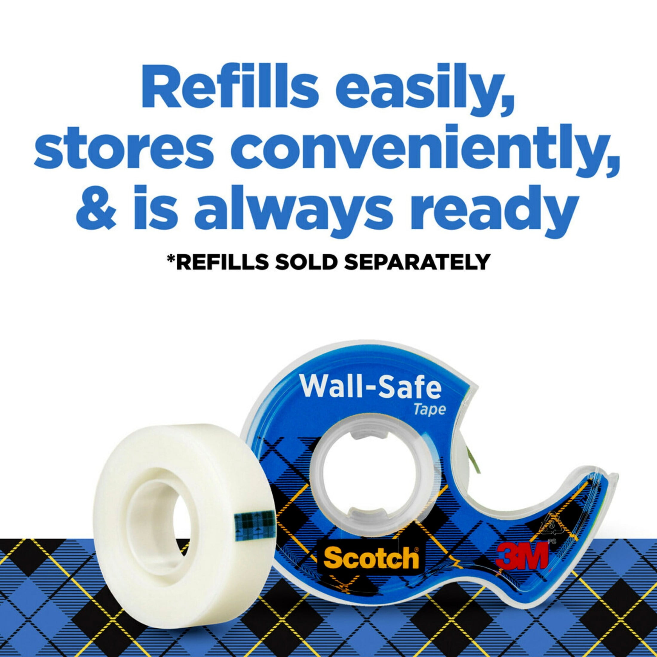 (3 pack) Scotch Wall-Safe Tape Dispenser, 3/4 in. x 650 in., 1 Dispenser