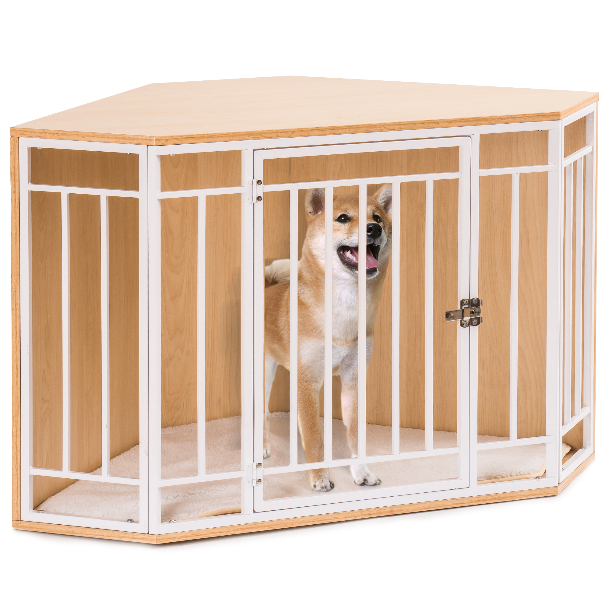 Pefilos 43" Dog Crate Furniture with Cushion, Wooden Dog Cage Dog House Furniture, Indoor Dog Kennel for Small/Medium,End Table, Beige Pefilos 43" Dog Crate Furniture with Cushion, Wooden Dog Cage Dog House Furniture, Indoor Dog Kennel for Small/Medium,End Table, Beige