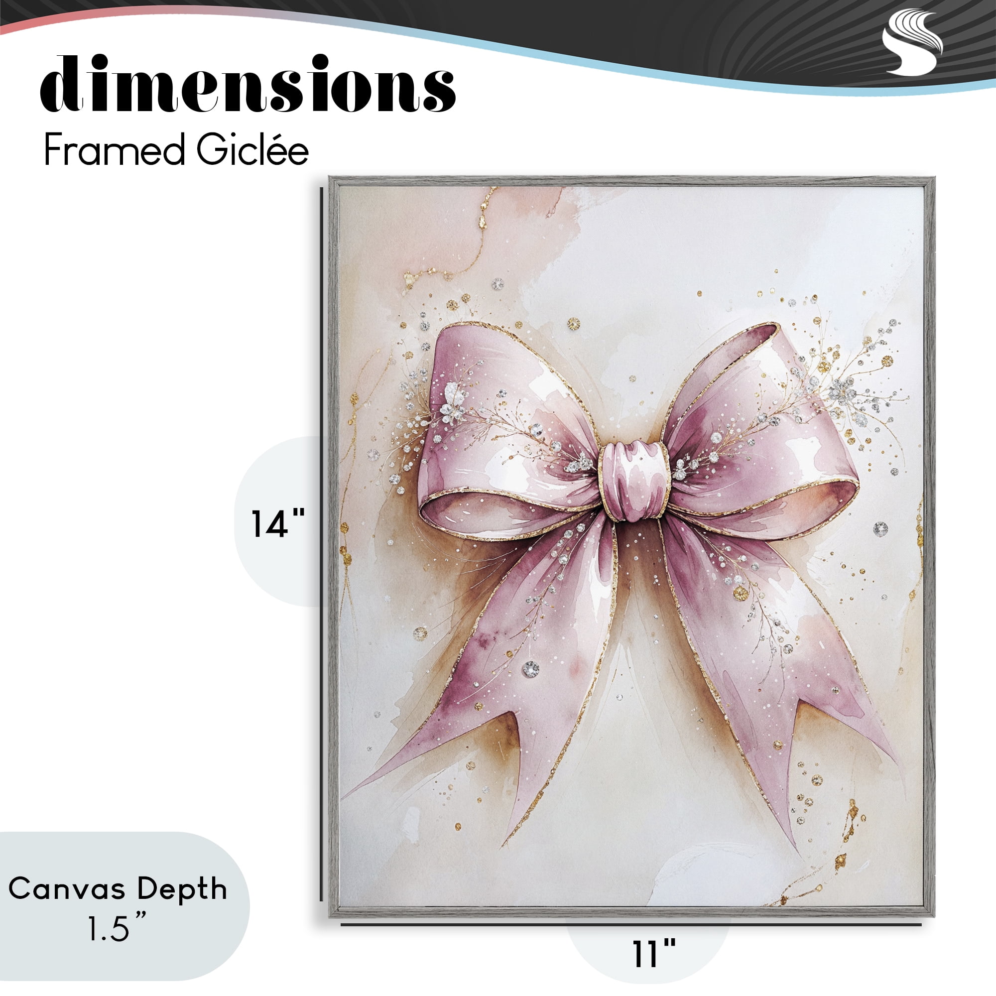 Stupell Industries Glamorous Blush Pink Bow Gray Framed Giclee Art, design by Nataly White