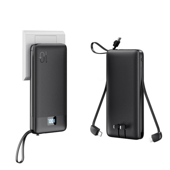 Power Bank Portable Phone Charger, 10000mAh Small Battery Pack with Built-in Foldable AC Wall Plug and Cables