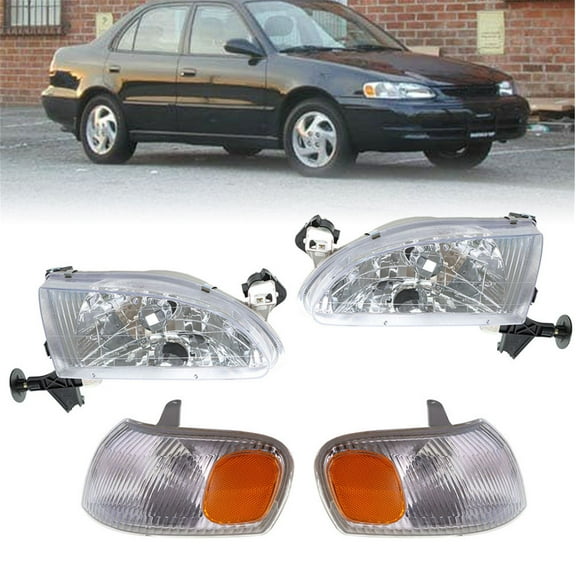 Headlight Chrome Housing with Corner Parking Signal Lights Headlamps Fit for Toyota Corolla 1998 1999 2000