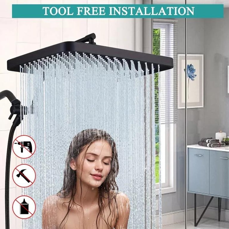 13-Inch Black Rainfall Shower Head with 4-Mode Handheld Spray