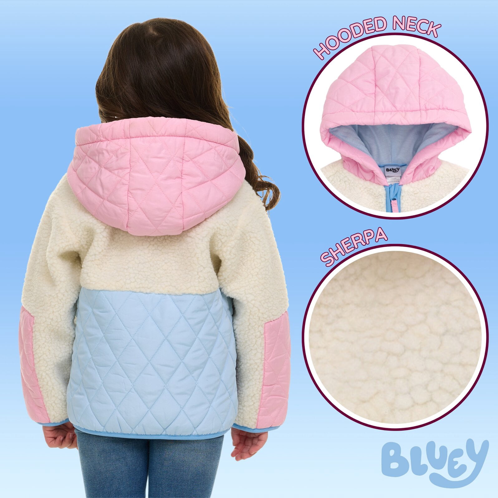Bluey Bingo Faux Shearling Zip Up Jacket Colorblock Toddler to Big Kid