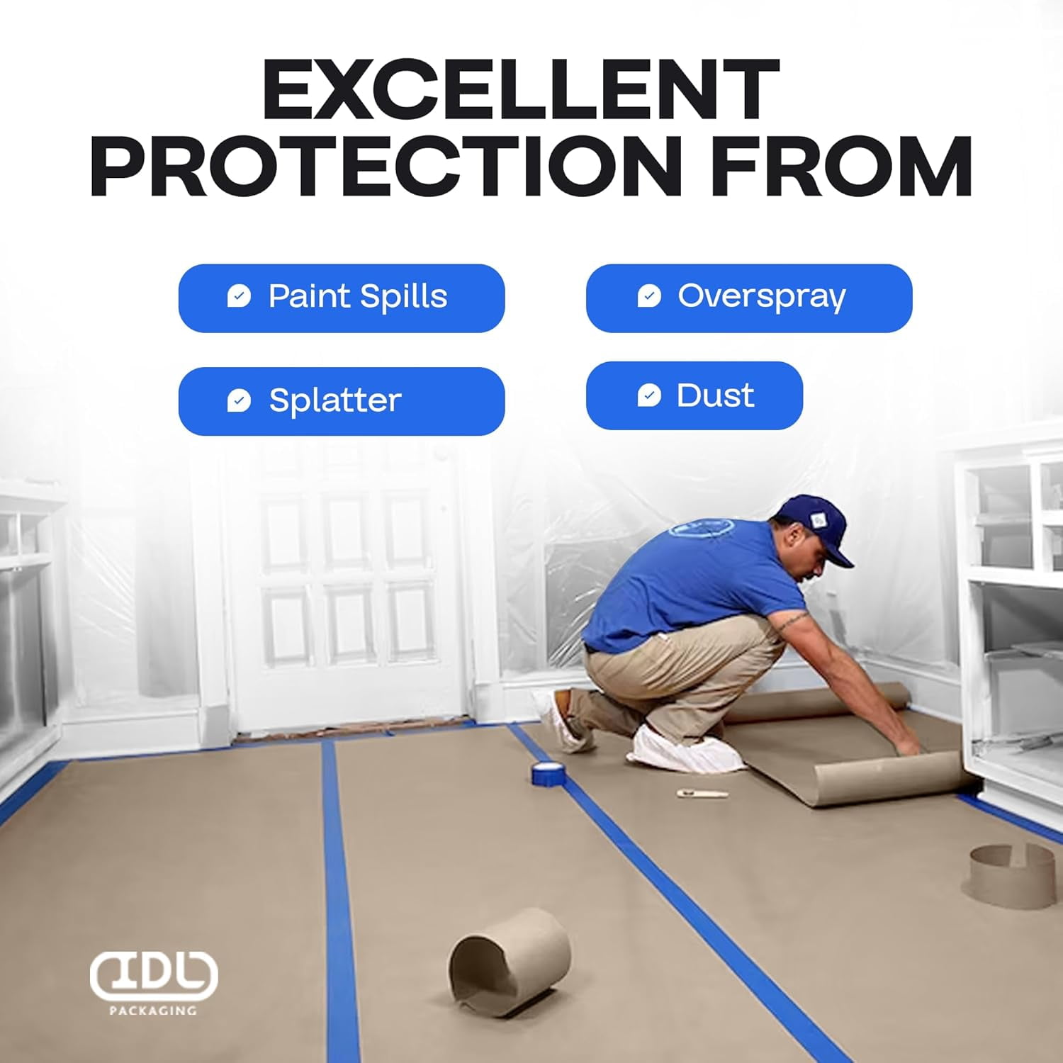 IDL Packaging Brown Rosin Masking Paper 24" x 1992" (166 feet), 332 Sq.Ft. – Thick Floor Covering (66 lb Thickness) - USA-made Masking Paper for Painting and Construction, Surface Protection