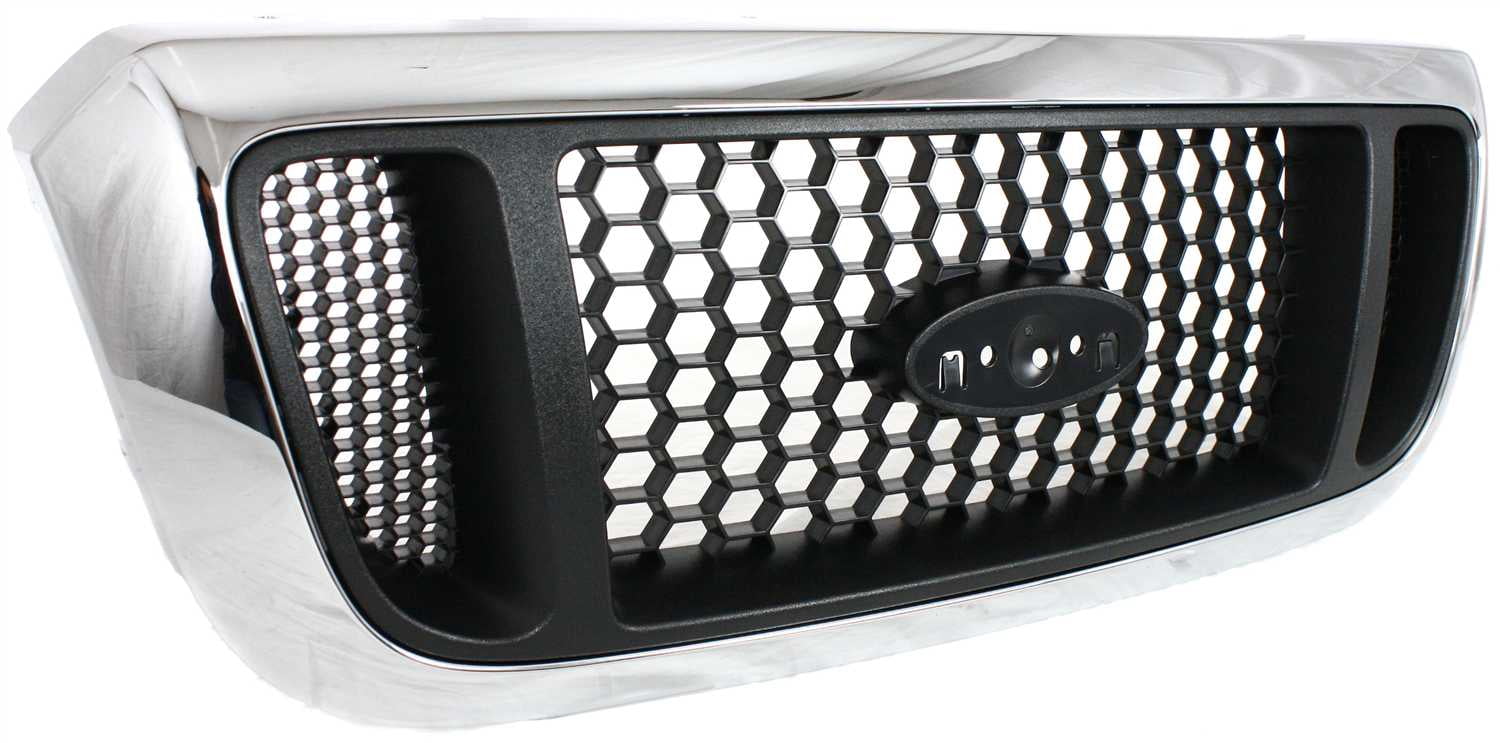 Grille Assembly Compatible With 2004-2005 Ford Ranger Extended Cab Pickup Standard Chrome Shell with Painted Silver Insert