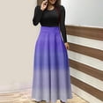 thumbnail image 2 of Robe Élégante Femme Décontractée Imprimée Col Rond Manches Longues Patchwork Ligne A Robe Fluide Longue Robe Maxi Robe de Bureau S-74 Bleu TG, 2 of 5