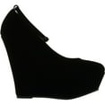 thumbnail image 2 of Black Faux Suede Round Toe Ankle Strap Cover Platform Wedge Shoes, 2 of 4