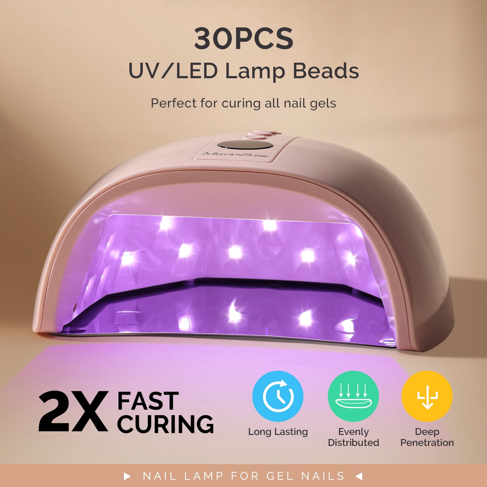 MelodySusie Upgraded Cordless UV Nail Lamp, P-Plus30GT High-Efficient Rechargeable Nail Dryer with 3 Timers & Detachable Metal Base Cures All Hard Gels