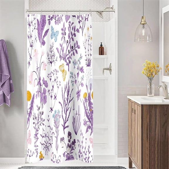 Vintage Floral Shower Curtain, Sage Green Retro Botanical Shower Curtain Set, Cute Fun Boho Plant Herbs Flower Butterfly Aesthetic Shower Curtain for Cottagecore Bathroom 72x72 Beige