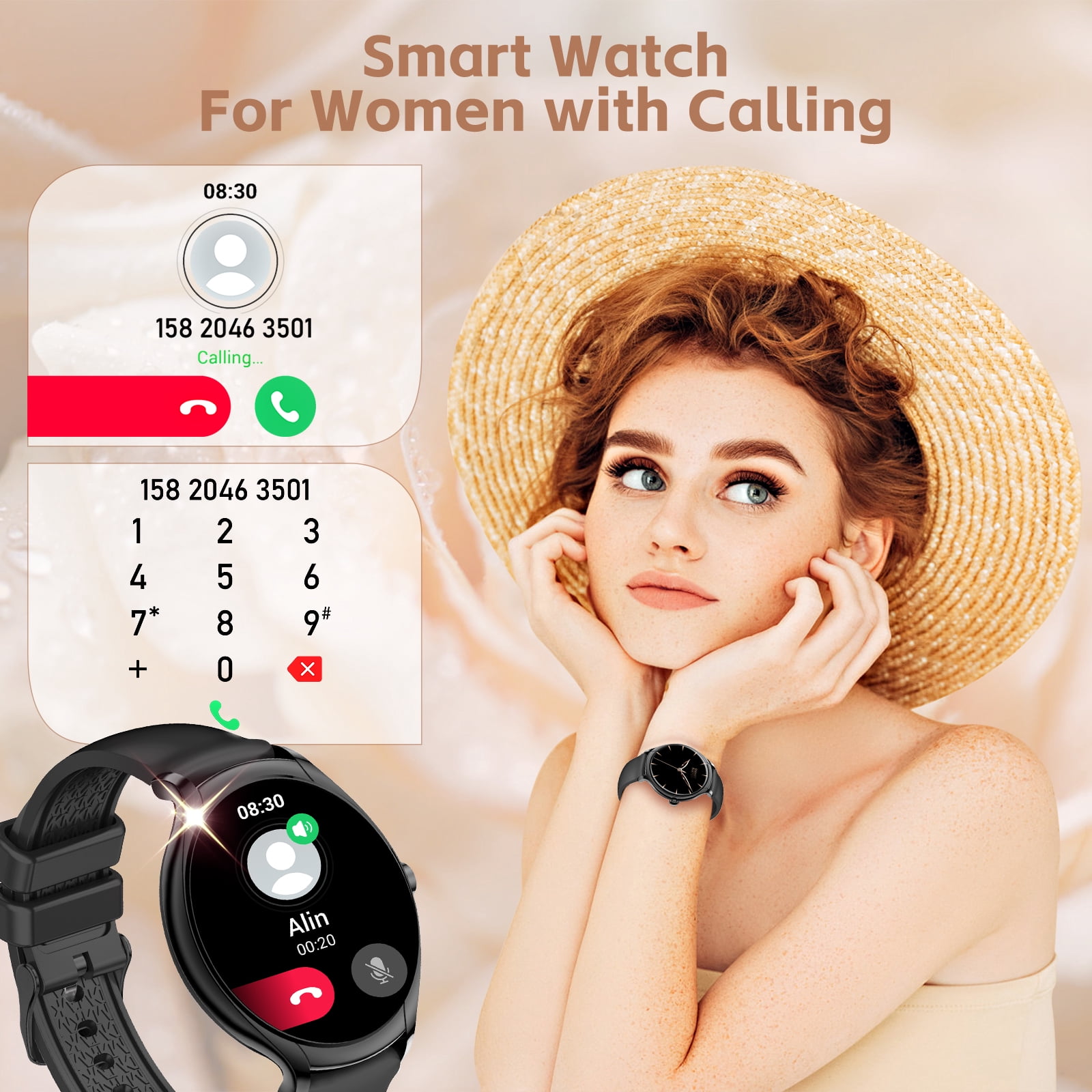 XAXRE KT67 Smart Watches for Women (Answer and Make Call) with Voice Assistant, Smartwatch with Multiple Sport Modes Compatible with iOS Android, 1pc