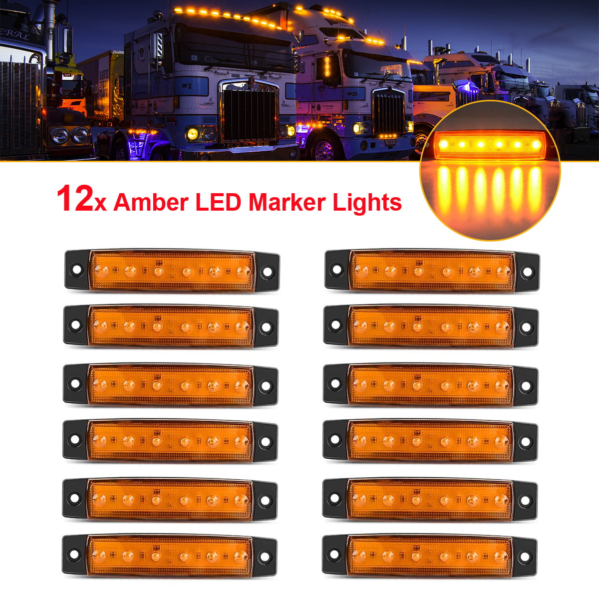 12X 12V 24V 15 SMD LED SIDE MARKER ORANGE LIGHTS LAMPS TRAILER TRUCK LORRY 9.5" 