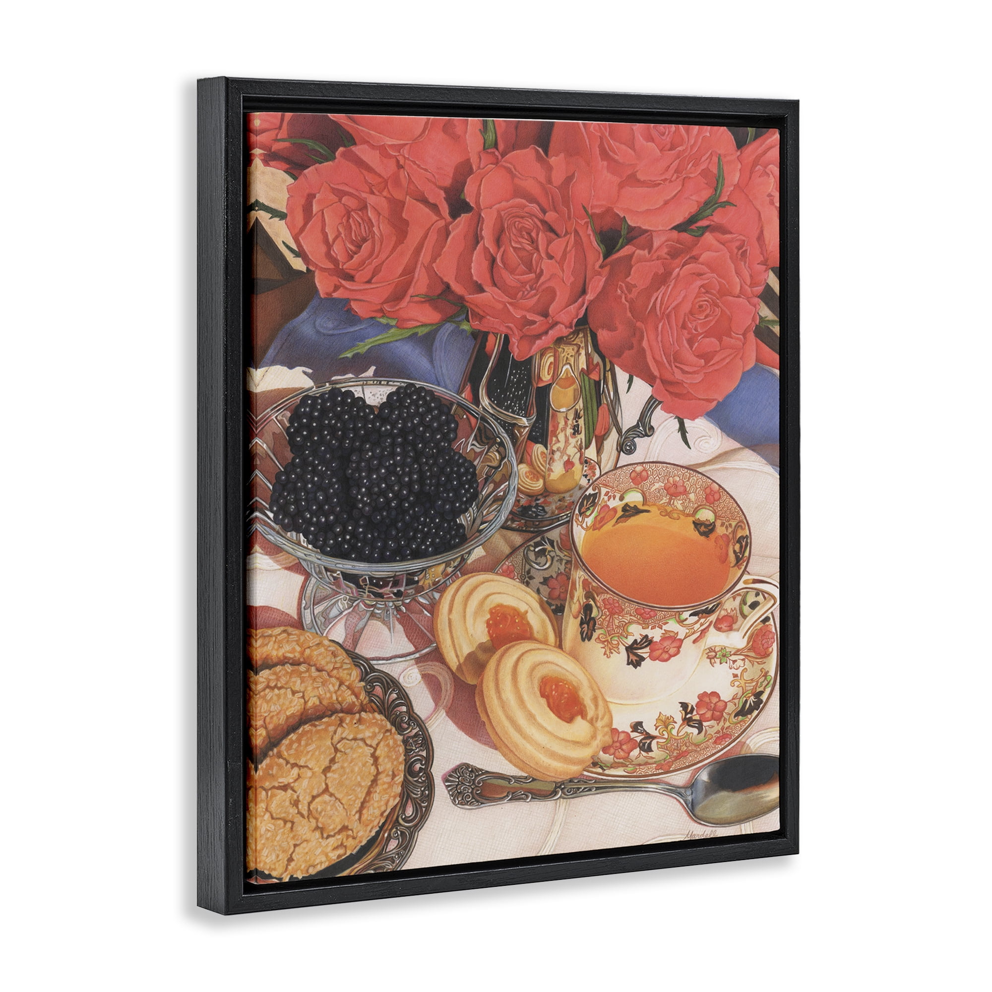 Stupell Industries Tea Party & Berries Food & Beverage Painting Black Floater Framed Art Print Wall Art, 25 x 31