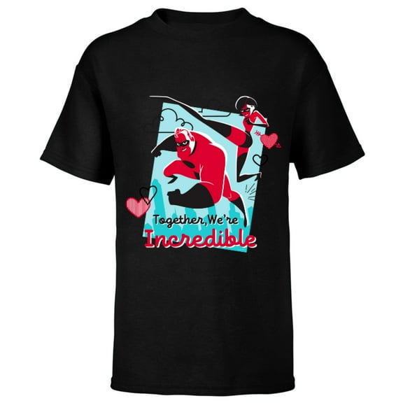 Disney and Pixar’s The Incredibles Valentine’s Day - Short Sleeve T-Shirt for Kids – Customized-Black