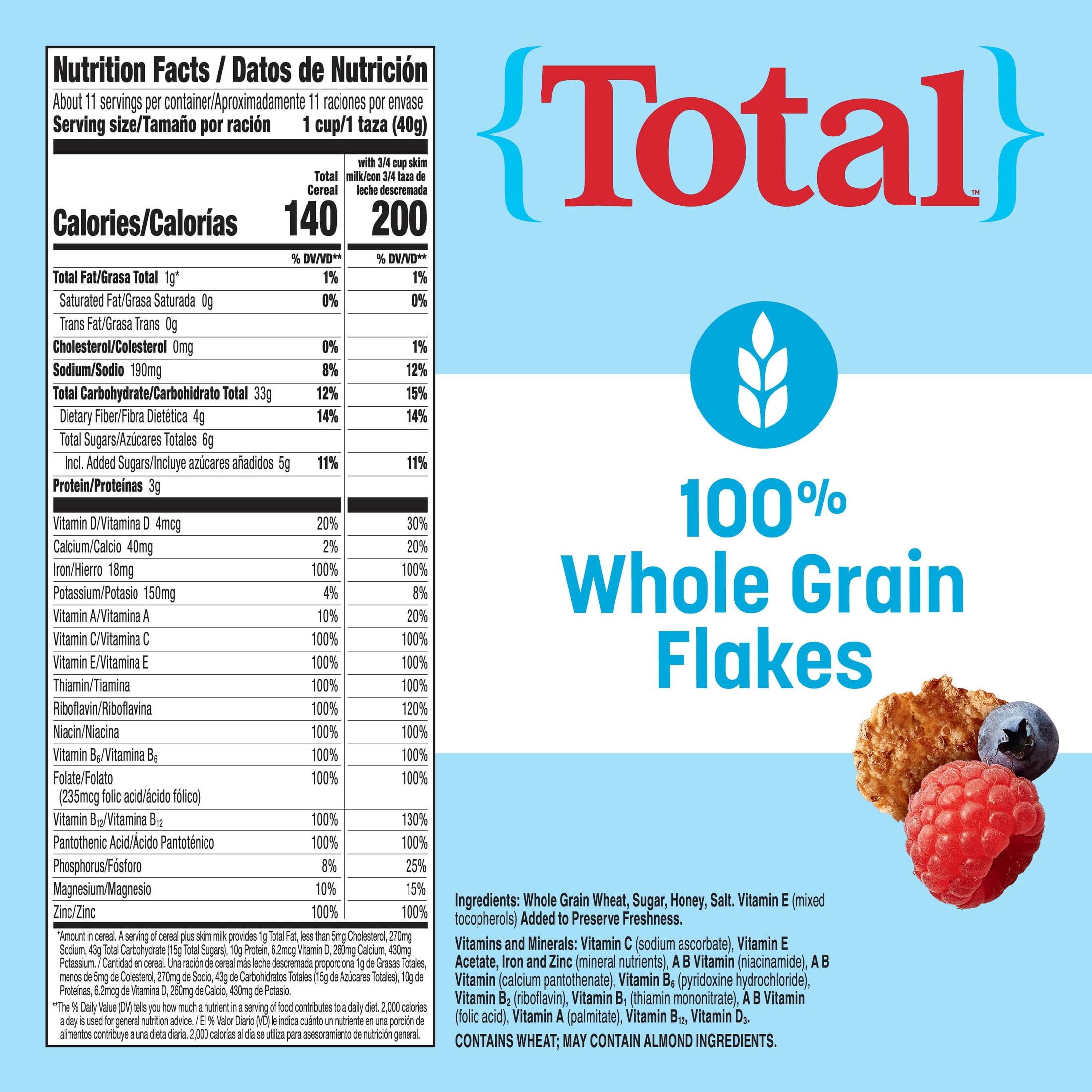 Total Breakfast Cereal, 100% Daily Value of 11 Vitamins and Minerals, 16 oz