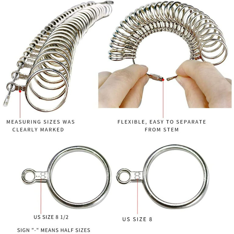 NIUPIKA Ring Sizer Measuring Tool Ring Sizing Mandrel Set Metal Measure  Finger Gauge US Size 1-13 Jewelry Rings Size Tools Kit