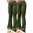 thumbnail image 2 of QATAINLAV Clearance Sales Today Womens Fold-Over Waistband Yoga Pants Milk Silk Soft Wide Flare Leg Legging Stretchy High Waist Bottom Trousers 2 Pack Army Green L, 2 of 8