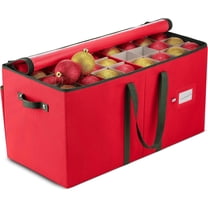 Large Christmas Ornament Storage Box - Stores 128 3" Ornaments, With Dividers - Ornament Organizer Storage Box, Durable Christmas Containers Holder - Extra Pockets, Dual Zipper - Red