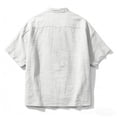 thumbnail image 4 of Cotton Linen Henley T-Shirts for Men Casual Short Sleeve Band Collar Summer Beach Vacation T-Shirt Fashion Hippie Yoga Tops Lightweight Breathable Solid Color 1/4 Button Up Tees, 4 of 5