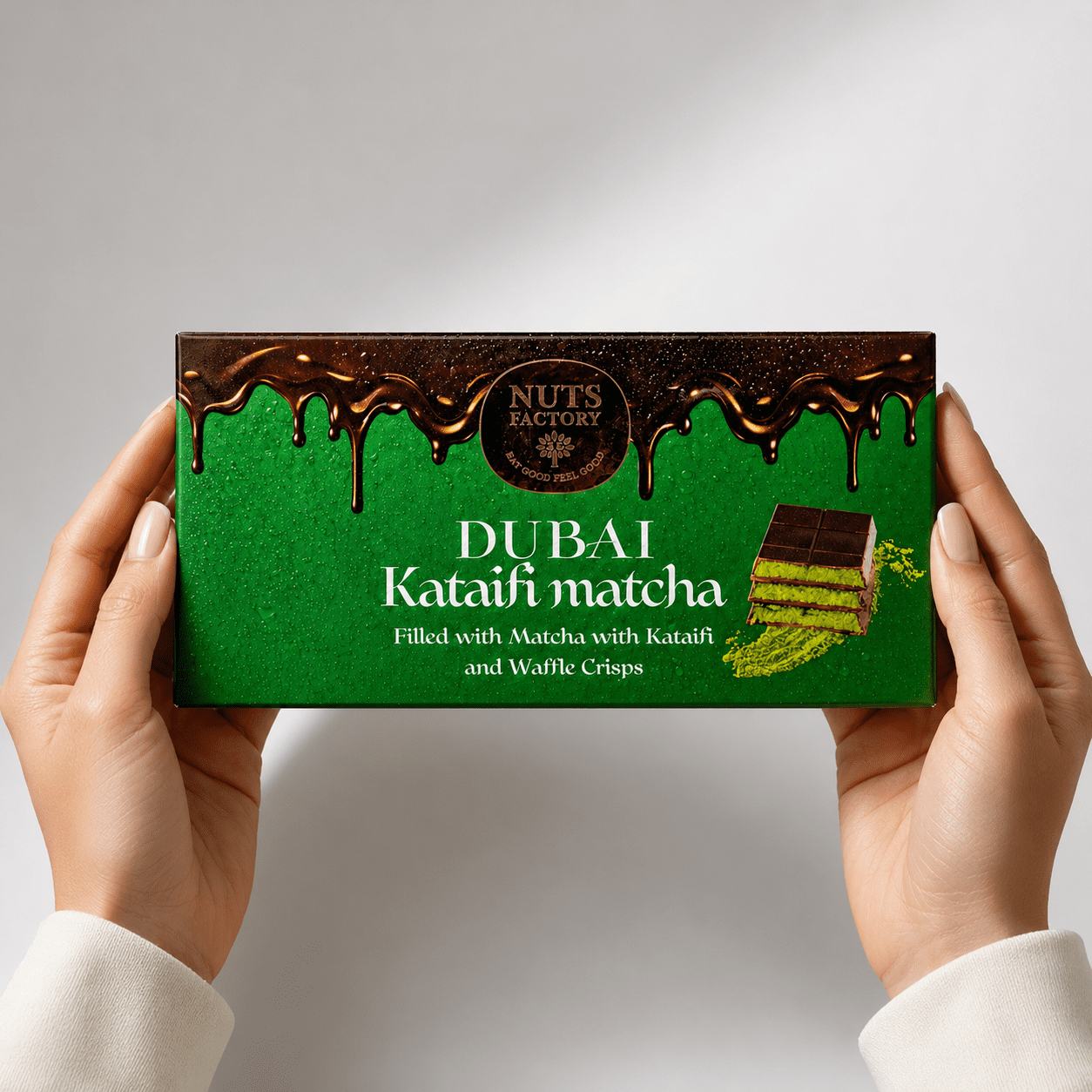 Nuts Factory Matcha Dubai Style White Chocolate Bars with Matcha Filling, Crispy Kataifi & Waffle Crunch, Pack of 2 Large Bars – #1 Ranked Dubai Chocolate Bars in the World by CNBC
