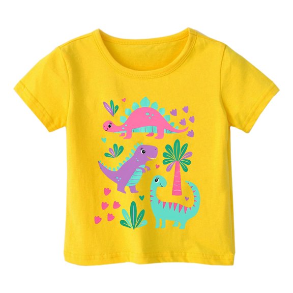 Kiijoy Toddler Girls Dinosaur Graphic T-Shirt Casual Short Sleeve T Shirt Tee, Sizes 1-13