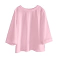 thumbnail image 4 of Yaruuzi 3/4 Length Sleeve Womens Tops Raglan Sleeve Tops Pleated Shirts Fall Tops Light Weight Tops Crewneck T Shirts Plus Size Women Blouses Round Neck Tunic Solid Color Shirts Pink L, 4 of 8