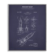 Stupell Industries Rocket Ship Blueprint Transportation Painting Gray Framed Art Print Wall Art, 24 x 30