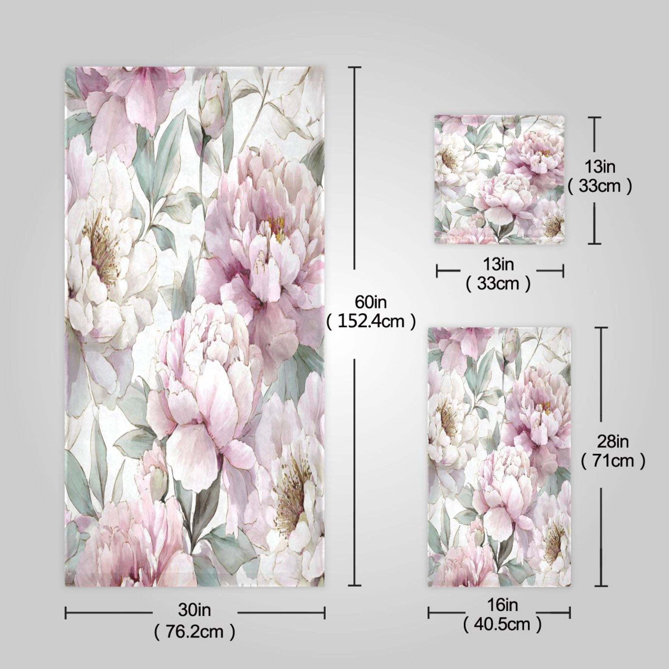 3 Pack Towel Set - Bath Towel, Hand Towel & Washcloth for Daily Household Use Watercolor Peony Garden