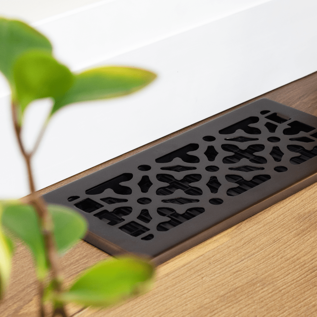 Decor Grates 4x10 Gothic Floor Register Vent Cover, Adjustable Airflow Control, Rubbed Bronze (AGH410-RB)