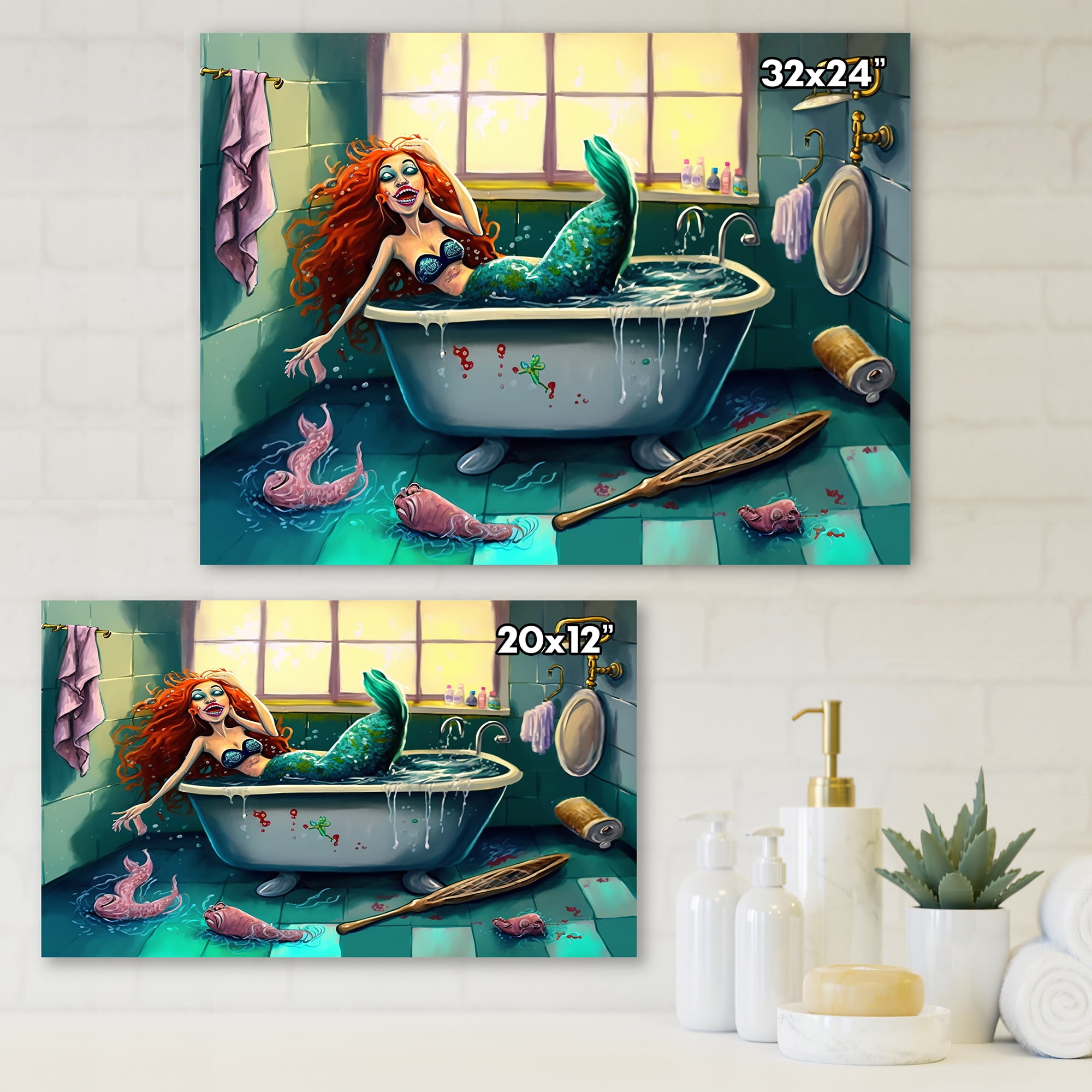 Designart Mermaid Taking A Bath Canvas Wall Art