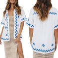 thumbnail image 1 of TRKIYQC Camisa Suelta de Verano para Mujer, Blusa de Manga Corta con Solapa de Impresión a Cuadros/Geométrica a Juego de Color de Estilo Ocio Blusa de Botonadura Simple TRKIYQC perder, 1 of 7