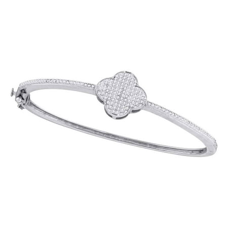 10k White Gold Round Diamond Quatrefoil Cluster Bangle Bracelet (3/8 Cttw)
