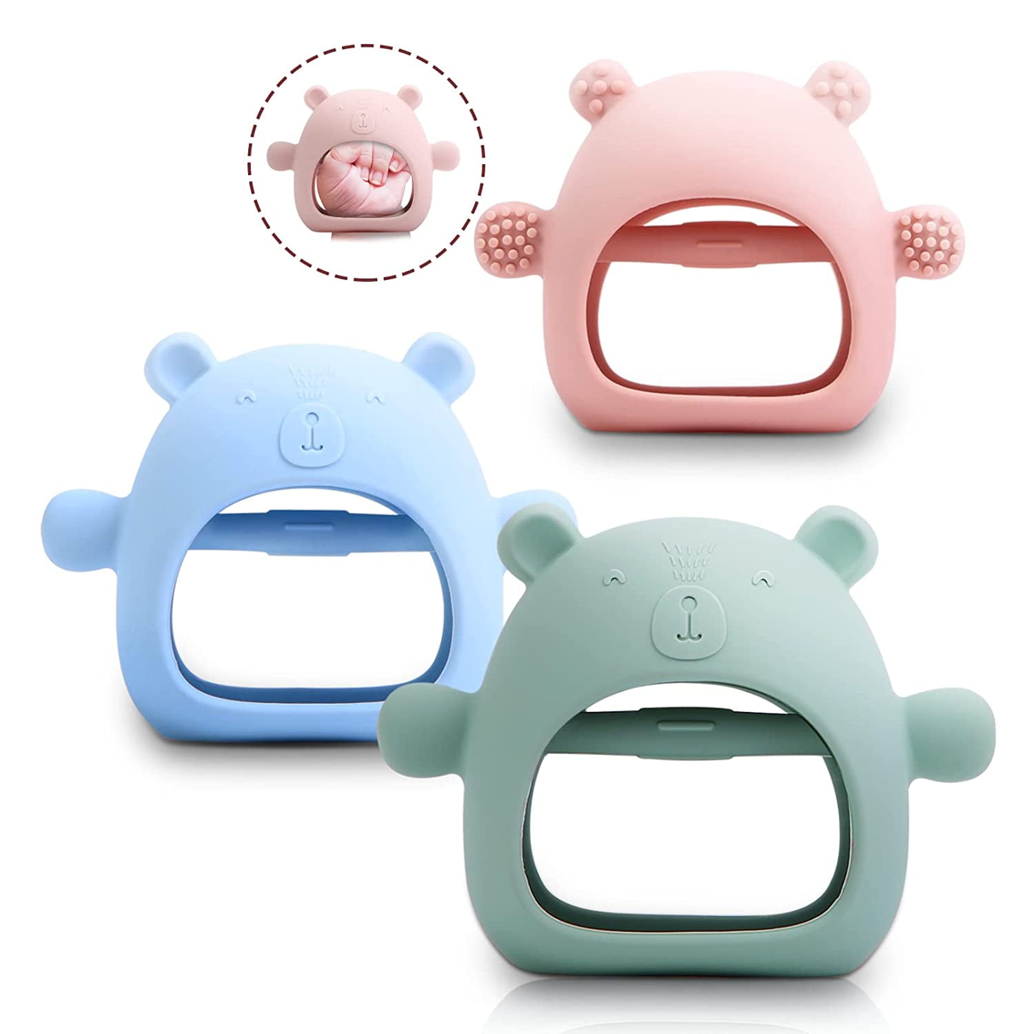 3PCS Silicone Baby Teething Toys Baby Hand Teether Mitten for Sucking