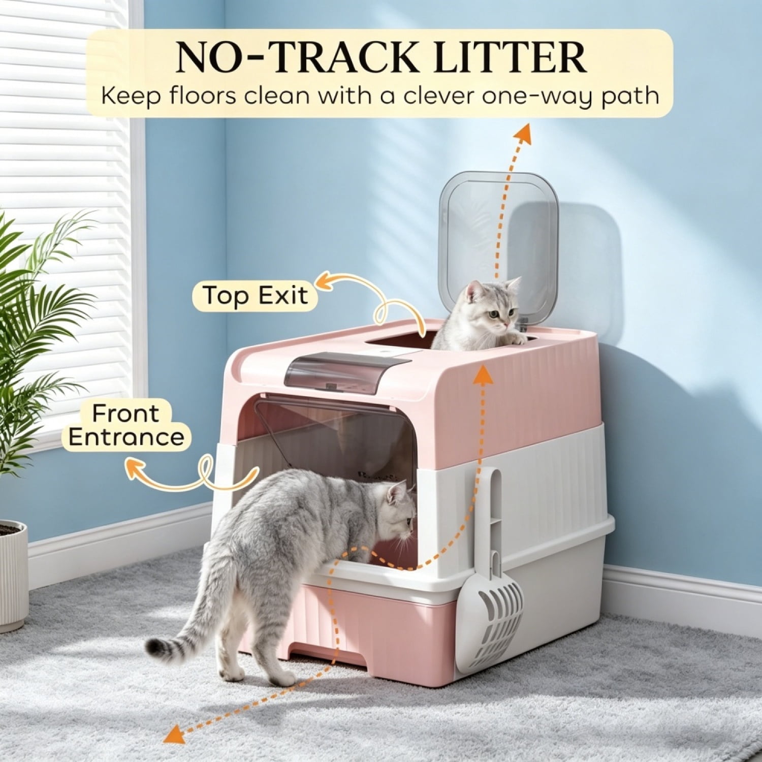 FENGFAN Enclosed Cat Litter Box Anti-Tracking Top Exit 18.9" for Cats 1 Pack