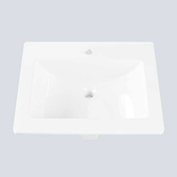 Yiwa Semi-Recessed Square Vessel Sink 21x17 Inch, White Ceramic Vanity Basin with Single Hole Faucet, Above Counter Design Perfect for Small Space Bathroom Vanities