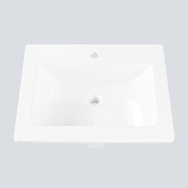 QinaQin Lavabo cuadrado semiempotrado de 21 x 17 pulgadas, lavabo cerámico blanco para baño con orificio para monomando, ideal para mueble de baño en espacios pequeños