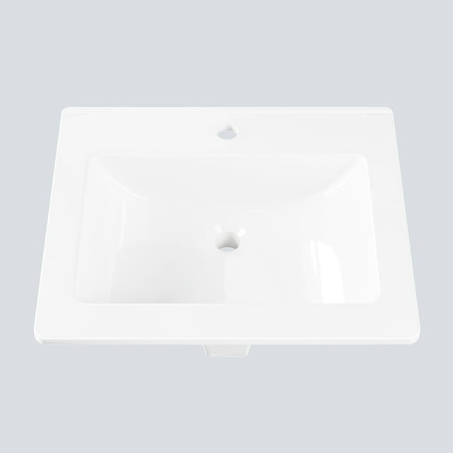 Yiwa Semi-Recessed Square Vessel Sink 21x17 Inch, White Ceramic Vanity Basin with Single Hole Faucet, Above Counter Design Perfect for Small Space Bathroom Vanities