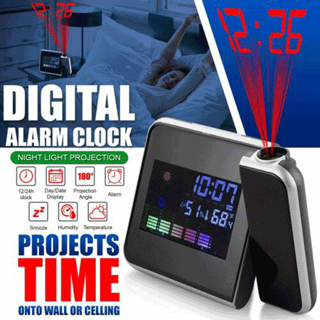 Christmas Alarm Tone Best LCD Digital Projection Alarm Clock Weather Thermometer Hygrometer Display Snooze Alarm LED Backlight Perfect Xmas Gift ()