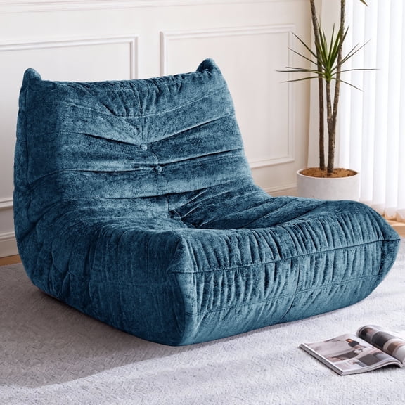 Congermom Bean Bag Chair, Giant Bean Bag Chairs for Adults, Bean Bag Sofa with Filler Faux Fur, Memory Foam Bean Bag Couches Fireside Lazy Sofa for Living Room, Bedroom, Office (Nsvy Blue)