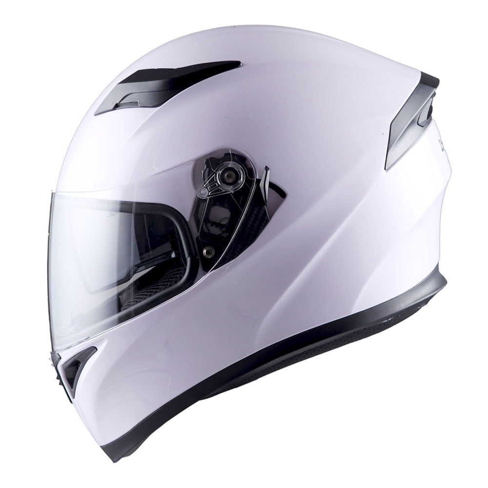 1Storm Motorcycle Modular Full Face Flip up Dual Visor Helmet + Spoiler + Motorcycle Bluetooth Headset: HJK316 Glossy White