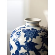 A&B Home 13'' Blue White Porcelain Jar Flower Planter Pot Home Decor Vase Hand Painted Floral Print Tall Vase Asian Decorations