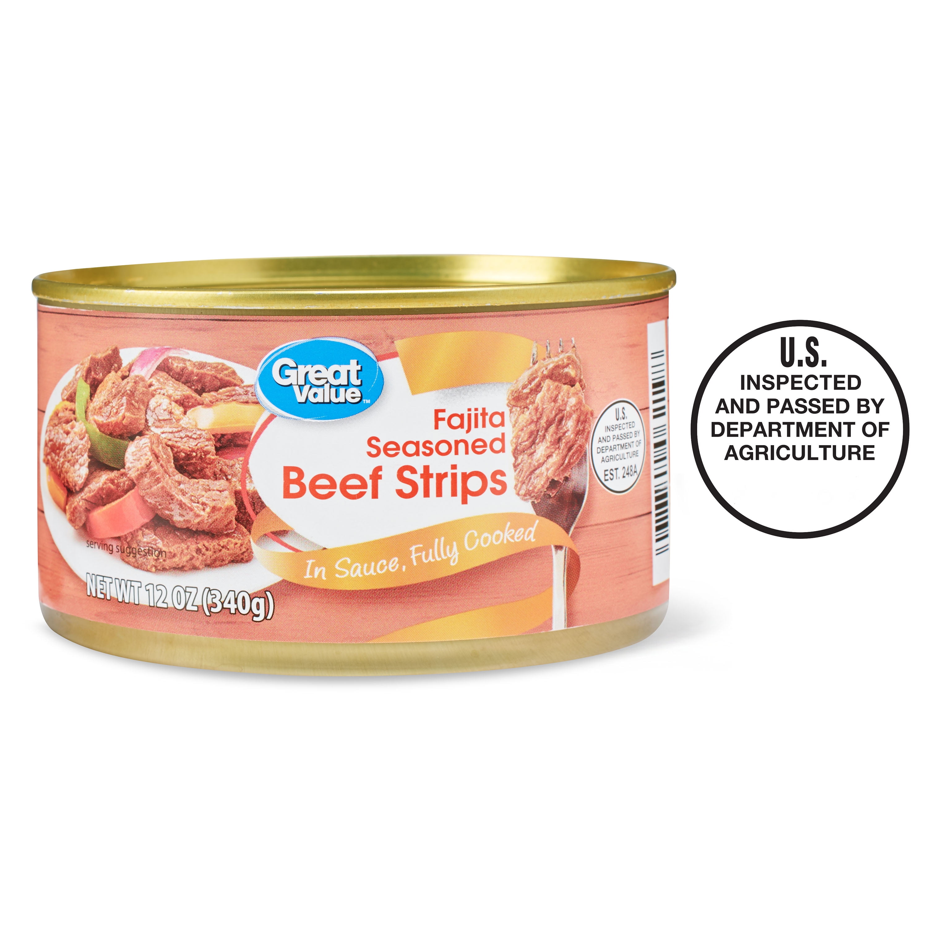 Great Value Fajita Seasoned Beef Strips in Sauce, 12 oz Can