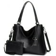 thumbnail image 1 of Bolso grande para mujer, bolso de mano, bolso de compras, bolso de hombro de cuero para mujer, bolso cruzado para mujer, bolso con asa de cuero sintético y billetera, juego de 2, 1 of 5