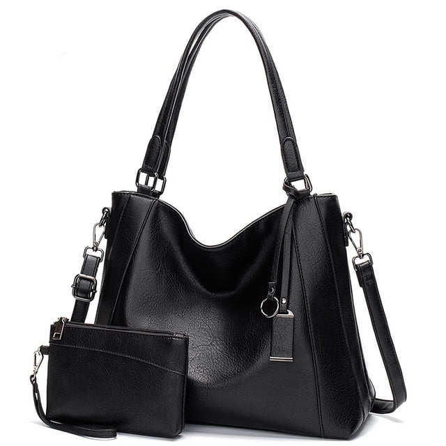 Bolso grande para mujer, bolso de mano, bolso de compras, bolso de hombro de cuero para mujer, bolso cruzado para mujer, bolso con asa de cuero sintético y billetera, juego de 2