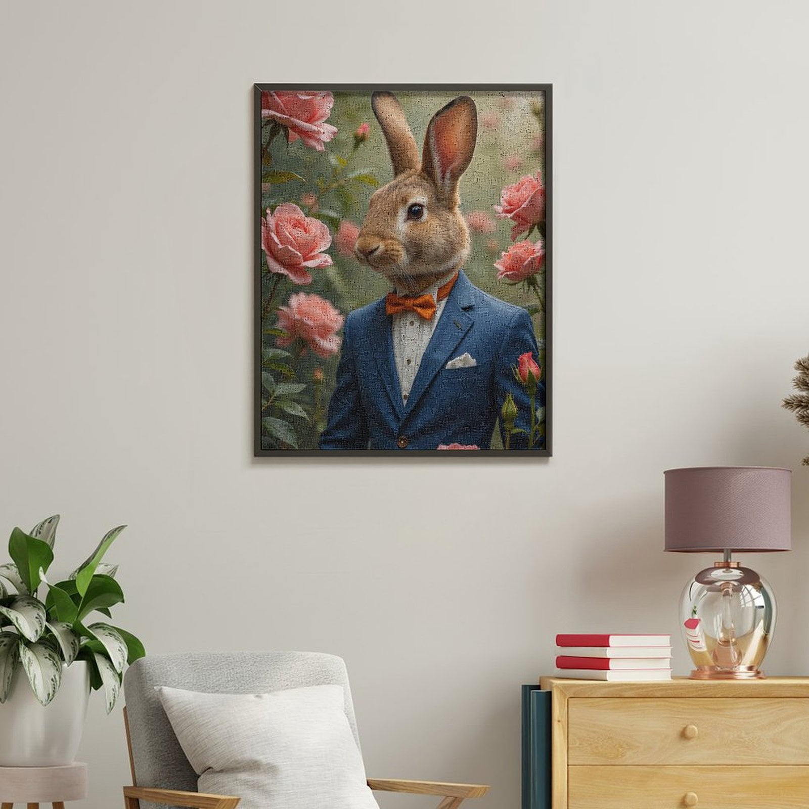 Paint By Numbers Kit for Adults Beginner - Elegant Rabbit Roses Blue Suit DIY Canvas Painting Kits for Adults, Frameless Paint By Number for Adults for Home Wall Decor 16x20 Inch
