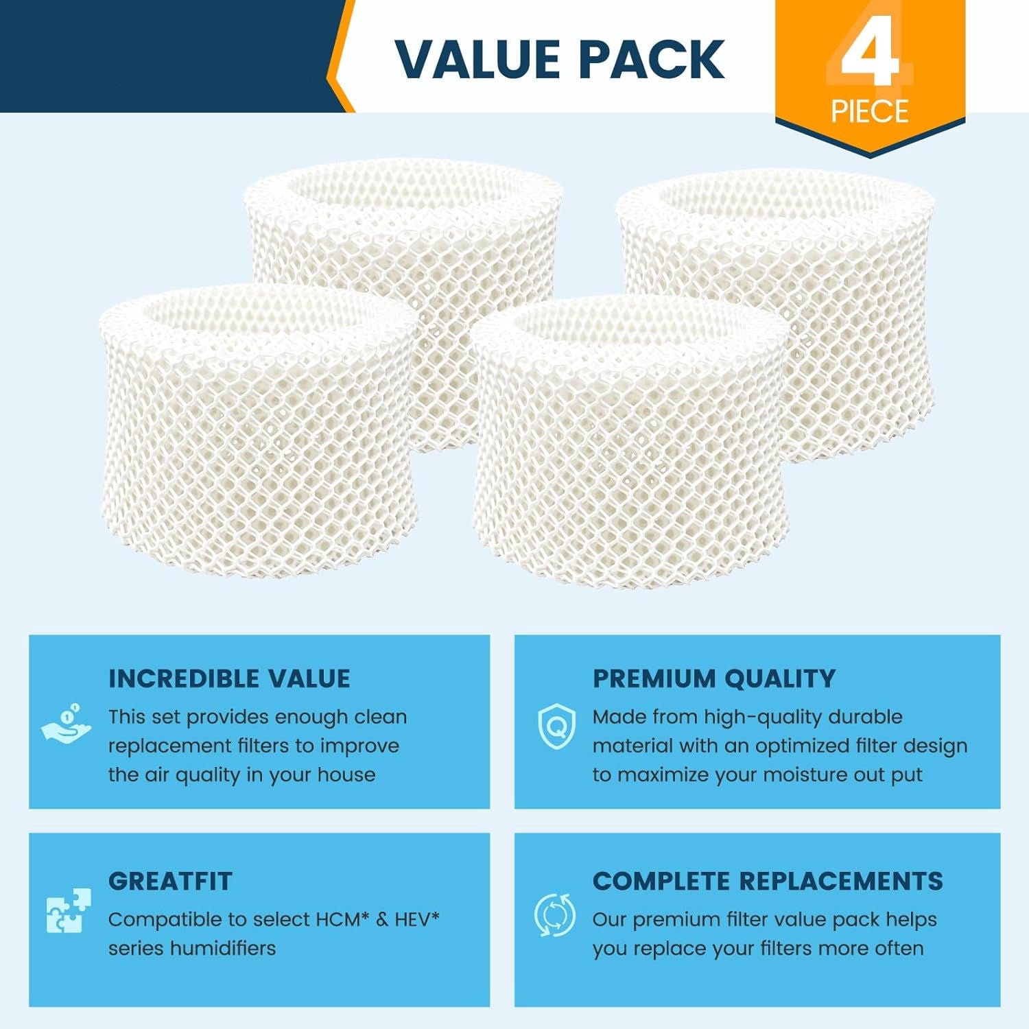 Anbaboys 4 Pack Humidifier Wicking Filters Replacement for Honeywell HAC-504 HAC504V1 HCM350 HCM-350W HEV312 HCM300T HCM315T HCM530 HCM600 HCM710