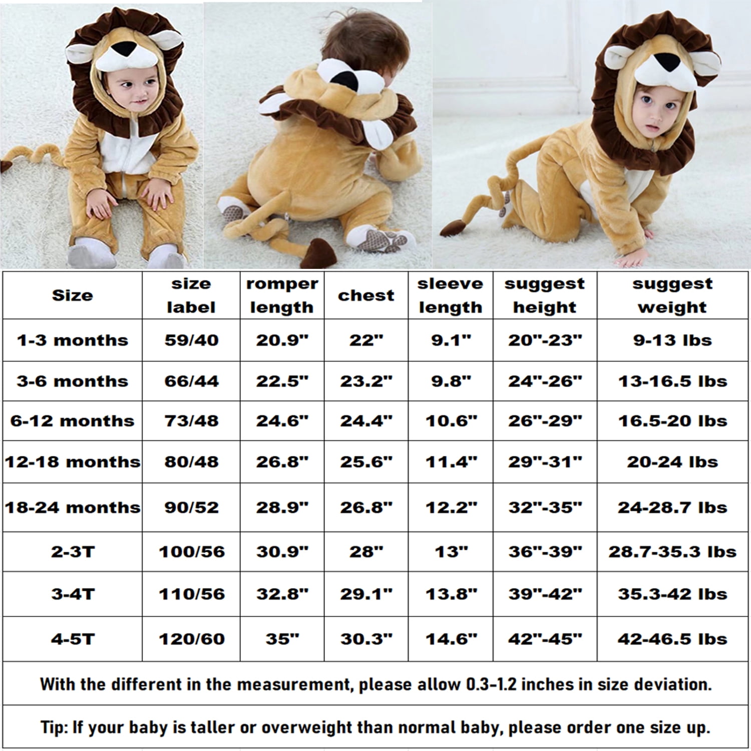 Baby Lion Costumes Unisex Toddler Onesie Halloween Dress Up Romper, 6-12 Months