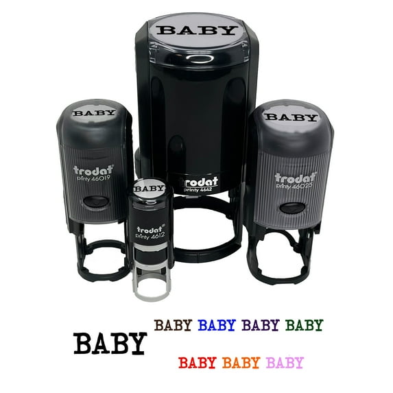 Baby Fun Text Self-Inking Rubber Stamp Ink Stamper - Pink Ink - Small 3/4 Inch