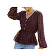 thumbnail image 3 of Qiylii Female Tassel Casual Tops, Women Solid Color V-Neck Long Sleeve Blouse Pullover Tops, 3 of 5