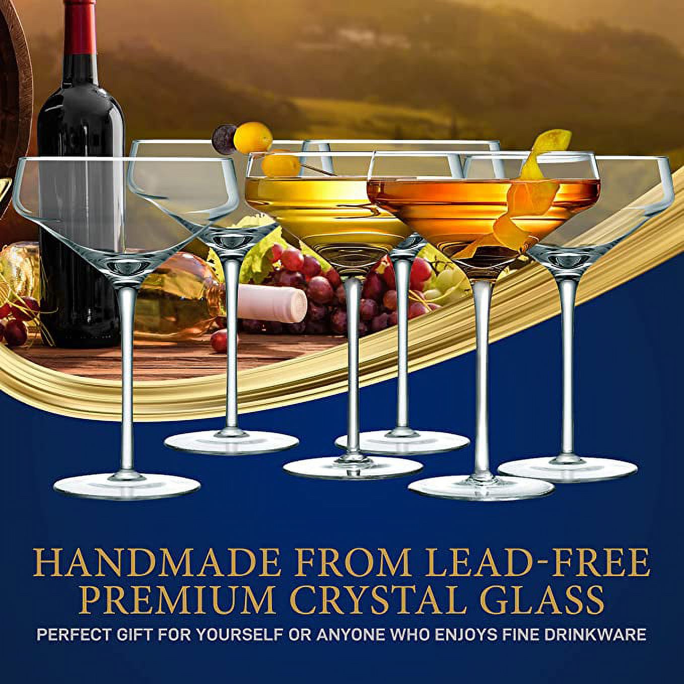 NutriChef 10 Ounces Capacity 6 Sets of Crystal Martini Glass, Ultra Clear, Elegant Wine Glass